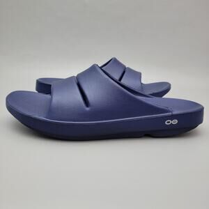 Oofos Ooahh Sport Slides Mens Shoes Sz 11 Navy Blue Gym Recovery Comfort Foam